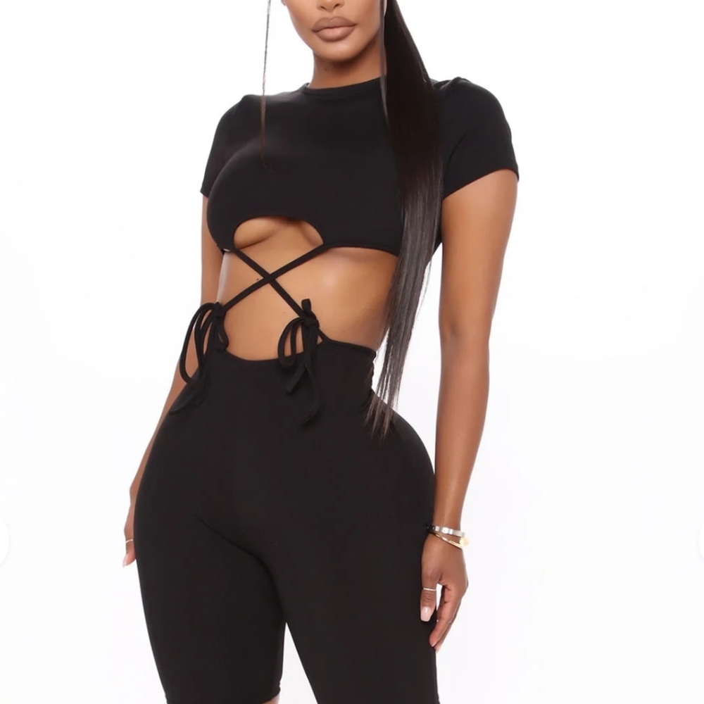 NEW!Black Cutout Tie-Front Jumpsuit